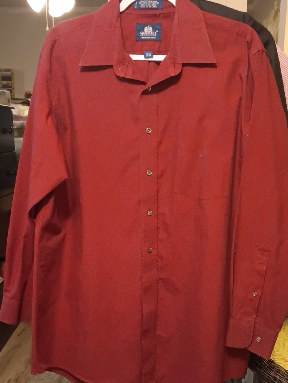 Stafford Men's Deep Red Long-Sleeve Dress Shirt